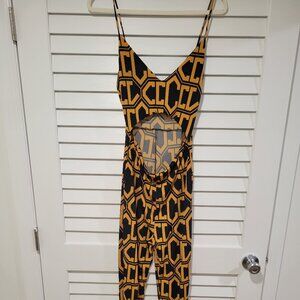 Mustard/Black V‑Neck Cut‑Out Jumpsuit